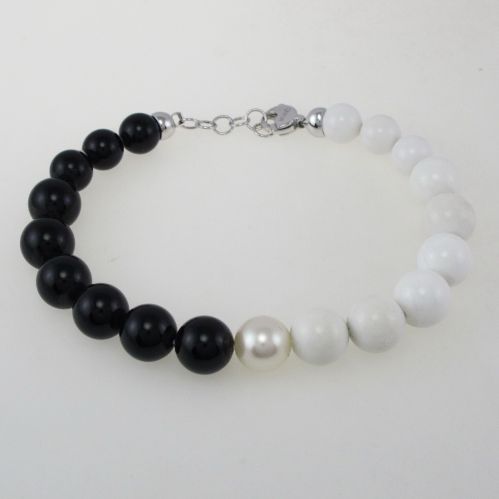 Bracelet NIMEI Balles Onyx + perle blanche naturelle 10 mm, or 750