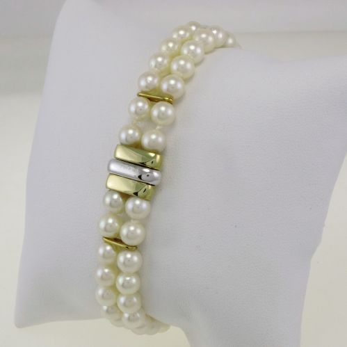 Bracelet perles japonaises Akoya, Damiani-Mikawa, or blanc et jaune 18 kt