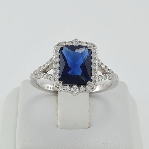 FOGI ring by Gianni Carità 925 silver treat. Rhodium, Sapphire-colored gemstone