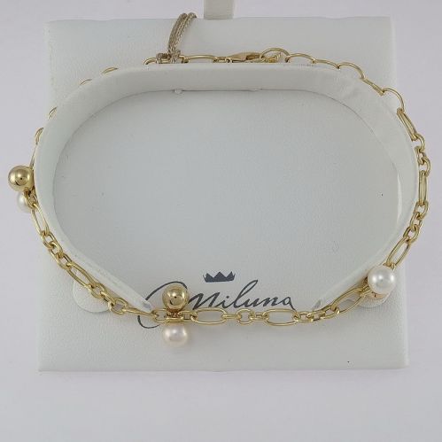 MILUNA Bracelet - White cultured pearls mm 5-5.5 - 925 ‰ Silver golden plated