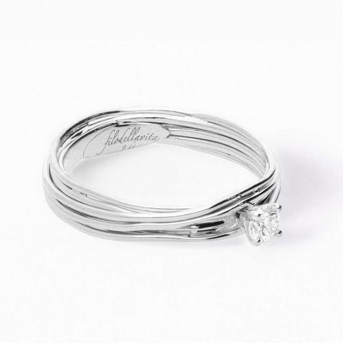 FILODELLAVITA Ring, 7 Wires White Gold 9 Kt, Diamond Ct 0.18 G VS2, Cert. IGI