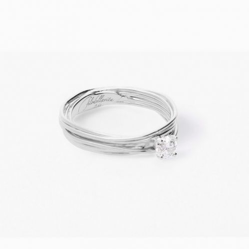 FILODELLAVITA Ring, 7 Drähte Weißgold 9 Kt, Diamant Ct 0,23 G VS1, Zert. IGI