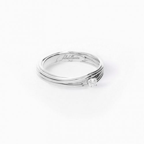 FILODELLAVITA Ring, 7 Wires White Gold 9 Kt, Diamond Ct 0.08 D VS2, Cert. IGI