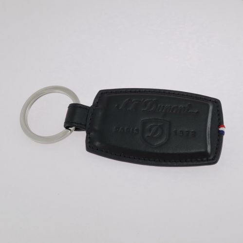 Porte-clés S.T. DUPONT - Bague en cuir noir et acier