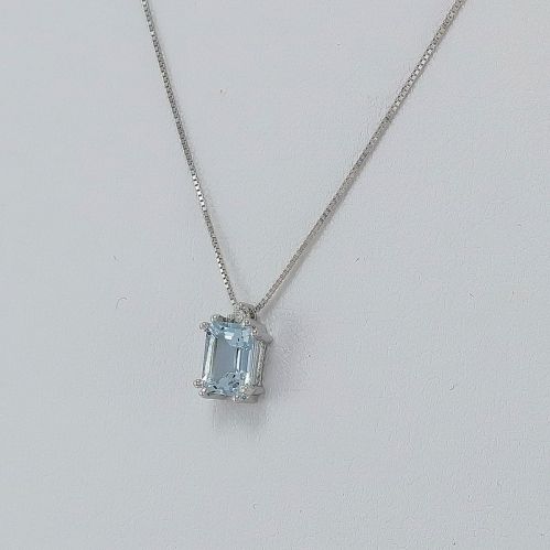 PENSIERI Halskette, natürlicher Aquamarin Ct. 0.88 - Diamant Pt 1, 18 Kt Gold