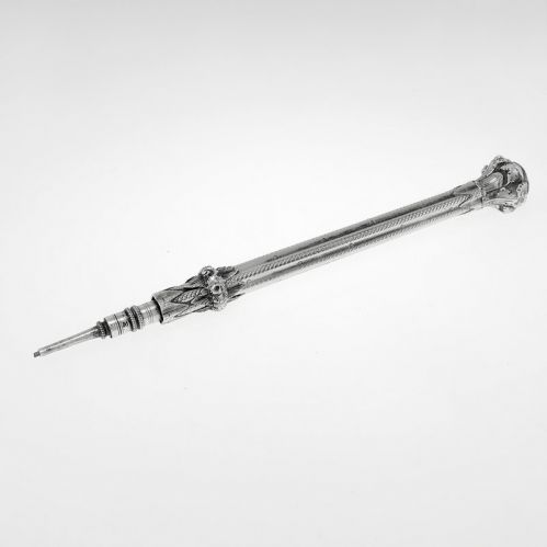 Antique mechanical pencil, finely decorated solid silver, Victorian style