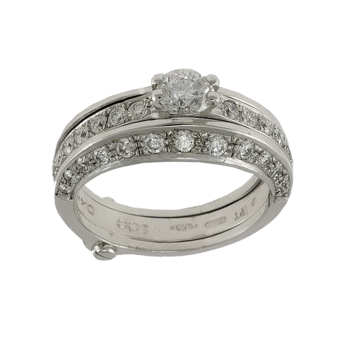GIANNI CARITA Band ring, Central diamond Ct 0,87 + 0,45 - Platinum 925