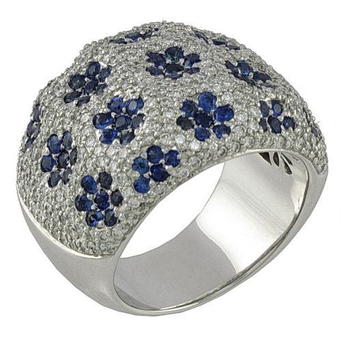 RING with 1.68 Ct Diamonds (n° 292) Sapphires 2.41 Ct White Gold - Made in Italy