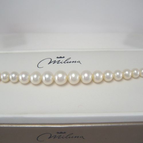 Pulsera MILUNA, perlas MR natural mm 9 - 4, Oro blanco 750‰