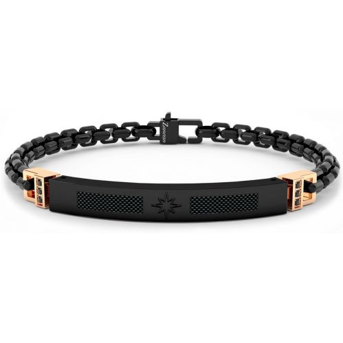 ZANCAN, Men's bracelet, two-tone steel, carbon fiber plate and black spinels