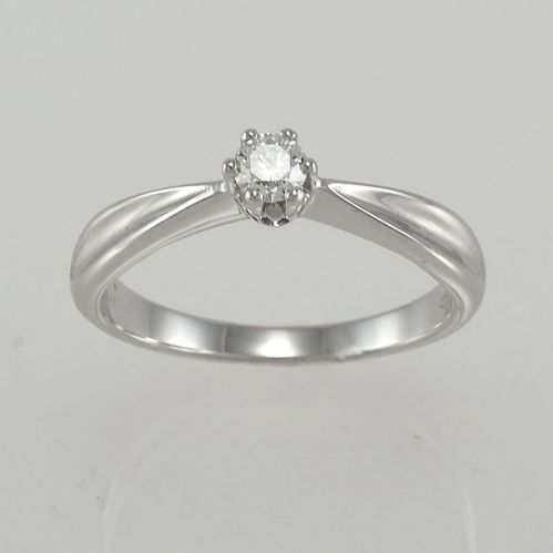 Solitaire Diamond Ring, 0.16 Ct F / Vs- 18 Kt White Gold