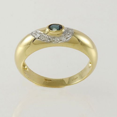 Ring aus 18 kt Gelbgold – natürlicher Saphir 0,10 ct und Diamanten 0,15 ct