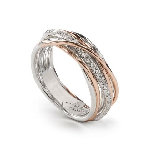 FILODELLAVITA ring, 7 WIRES 9 Kt PINK GOLD, SILVER 925, DIAMONDS 0.21