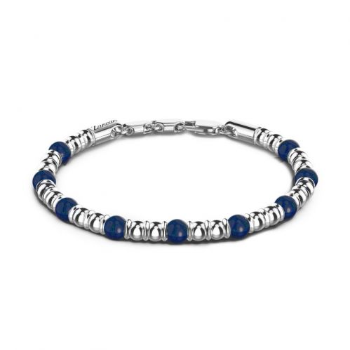 ZANCAN, Soft bracelet with silver spheres and natural lapis lazuli. 925 silver