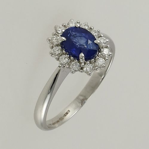 GIANNI CARITÀ Ring, Sapphire 1.00 Ct, Natural diamonds 0.24 Ct, 750 White Gold