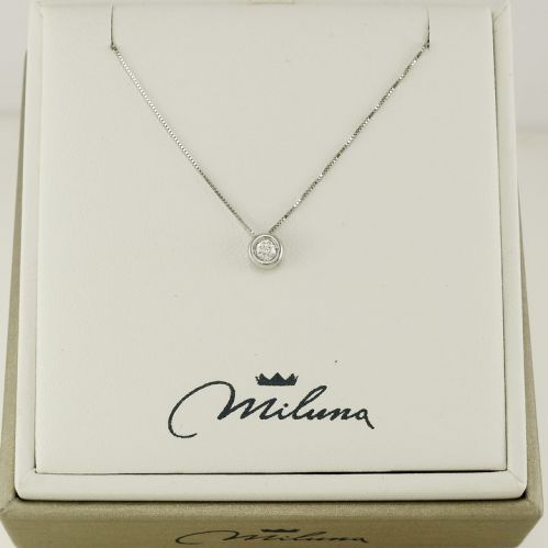 Collar MILUNA, Solitario Central Diamante Ct 0,09 G - Oro blanco 18 Kt
