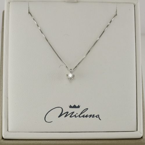 Necklace MILUNA, Central Solitaire Diamond Ct 0,10 G - White gold 18 Kt