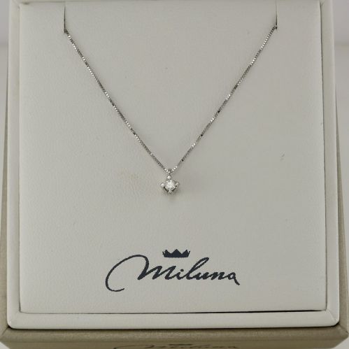 Gicollo MILUNA, Diamante Solitario centrale Ct 0,05 G - Oro bianco 18 Kt