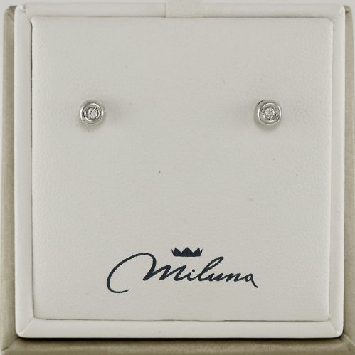 Orecchini MILUNA, mod. 'punto luce', Diamanti Pt 4 G color, Oro bianco 18 Kt