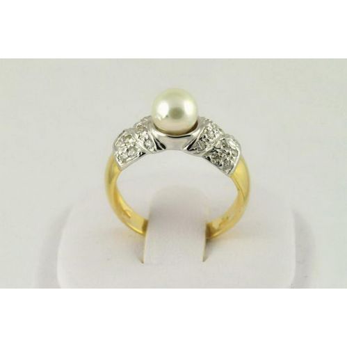 Bague  avec AKOYA PERLE - Or Yellow and White - n 24 Diamants taille Brillant