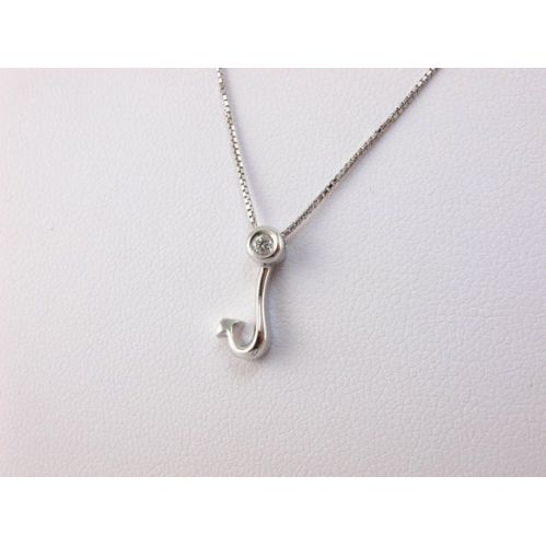 Necklace with central 'fishing hook' - Ct 0,03,Diamond, 18 kt White Gold