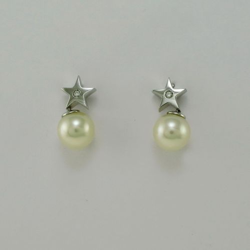 Boucles d'oreilles GIANNI CARITA 'Line FOGI - Perles et  Diamant H-VS - Or blanc