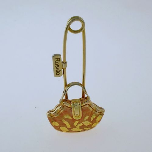 Broche en forme de sac à main ROSATO, Or jaune 750 et émail - Coll. Bags
