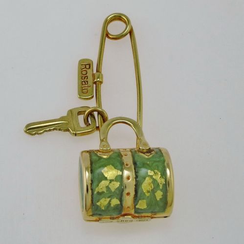 Brosche geformte Handtasche ROSATO, Gelbgold 750 und Emaille - Samm. Bags